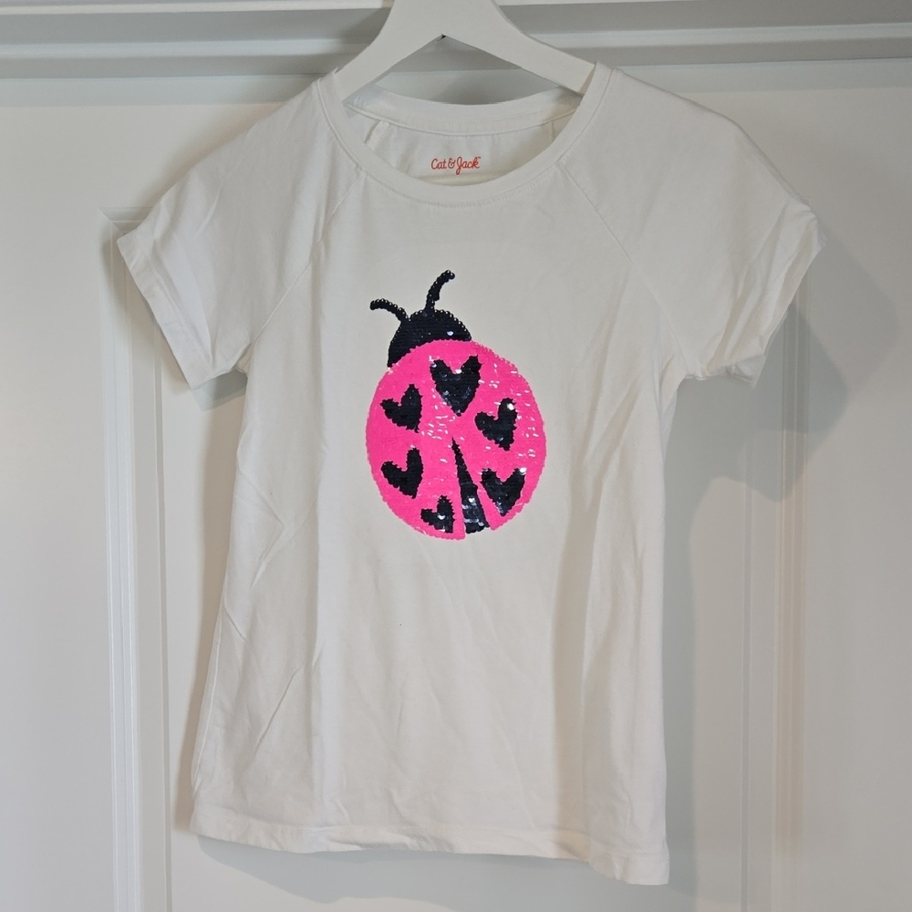 Cat & Jack White Tee with Pink and Black Ladybug